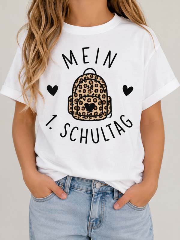 Mein 1. Schultag – Kinder T-Shirt mit Leo-Rucksack | Einschulung | Trend 2026