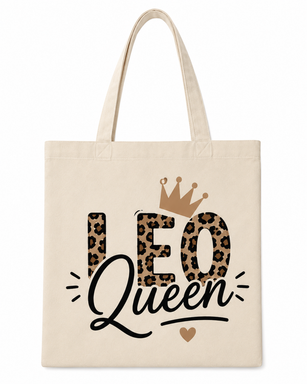 Leo Queen Jutebeutel – Stylischer Stoffbeutel mit Leo-Print & Krone