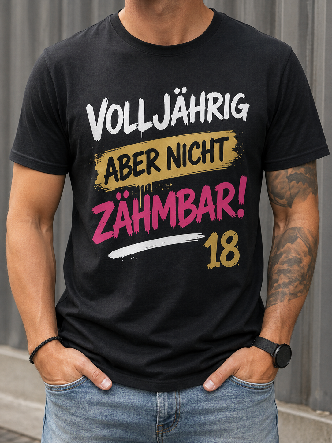 Unisex T-Shirt „Volljährig, aber nicht zähmbar!“ | Lustiges Geburtstagsshirt zum 18. Geburtstag