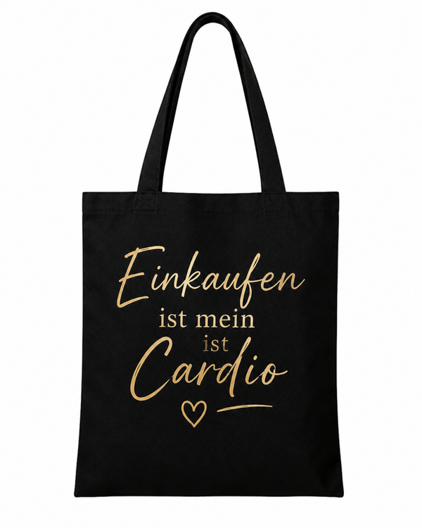 Stofftasche „Einkaufen ist mein Cardio“ – Rosé-Gold Edition