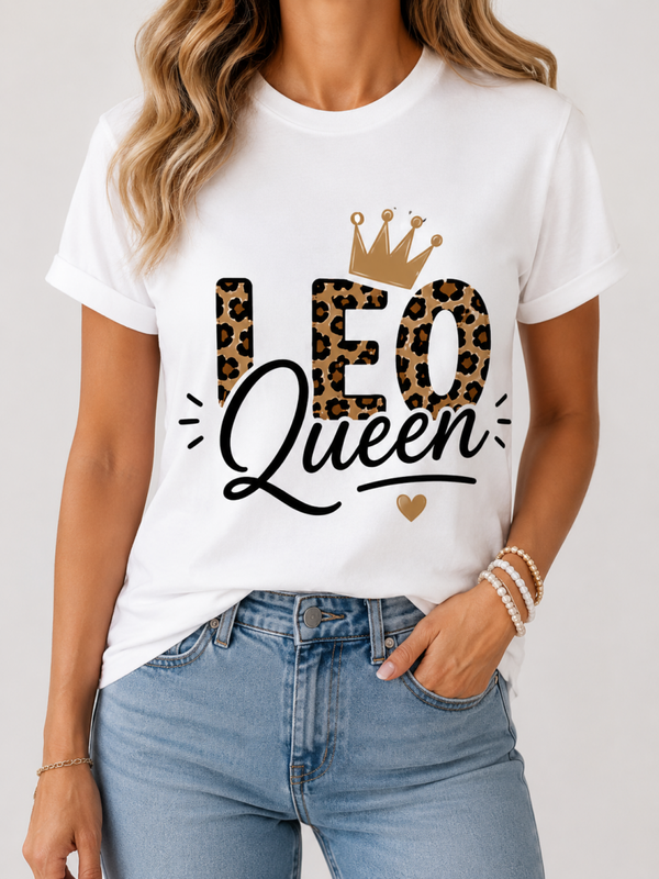 Leo Queen Damen T-Shirt – Stylisches Statement Shirt mit Leo-Print & Krone