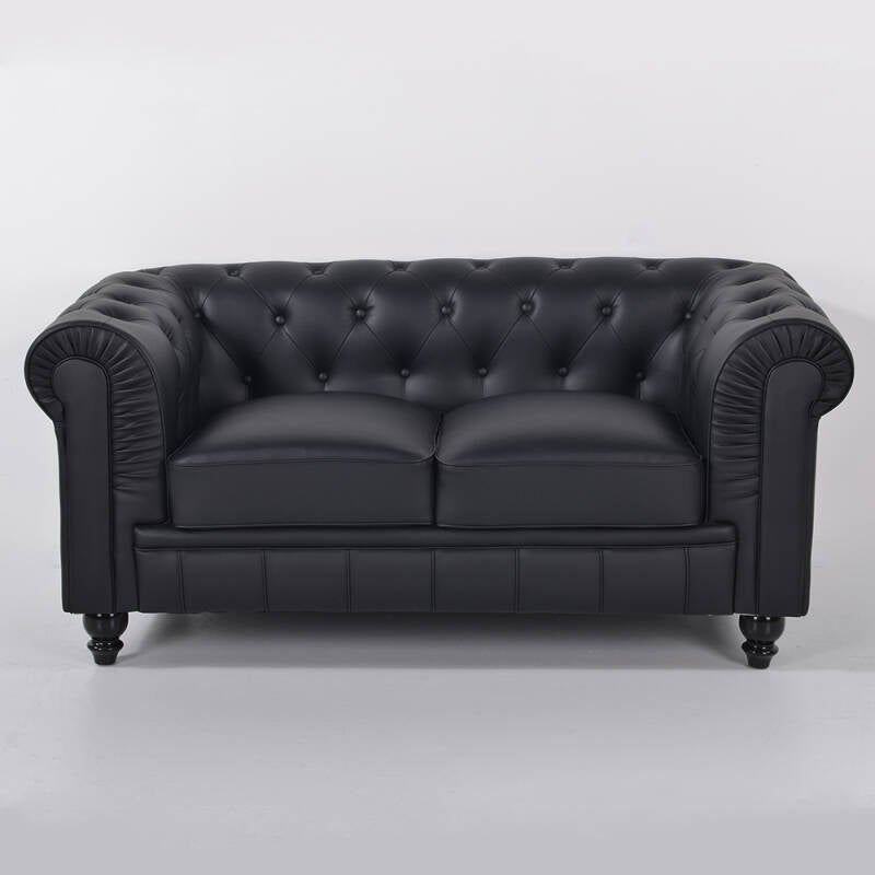 Chesterfield bank zwart 2 zits leer