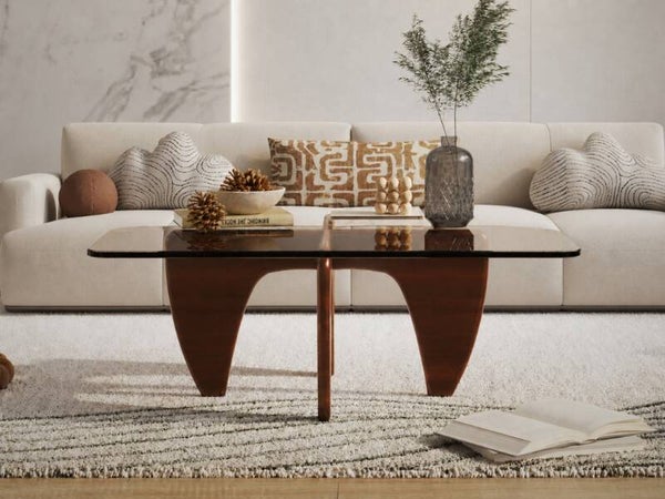 Salontafel Walnoot Hout - Glas - Vierkant
