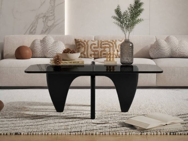 Salontafel Zwart Hout - Glas - Vierkant