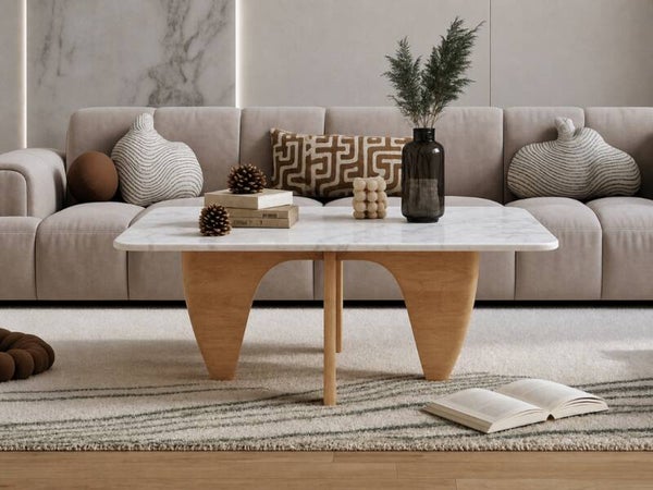 Salontafel Essen Hout - Marmer - Vierkant