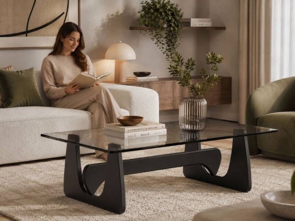 Salontafel Zwart hout - Glas - Rechthoekig