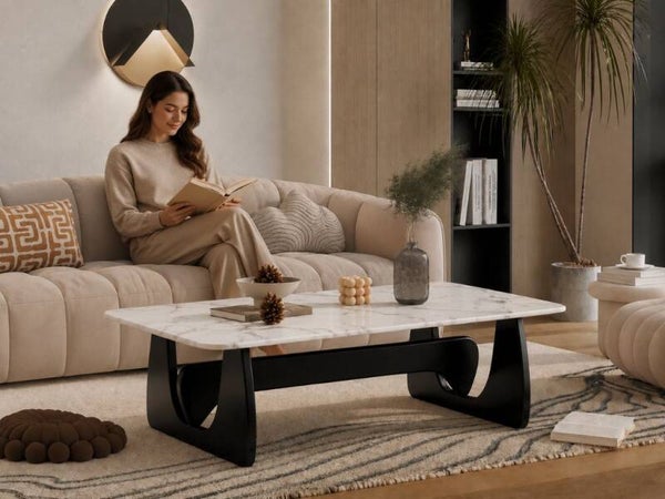 Salontafel Zwart hout - Marmer - Rechthoekig