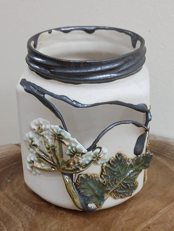 Hexagonal Jar with Hemlock