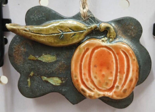 Autumn Plaque with Pumpkin and Leaves