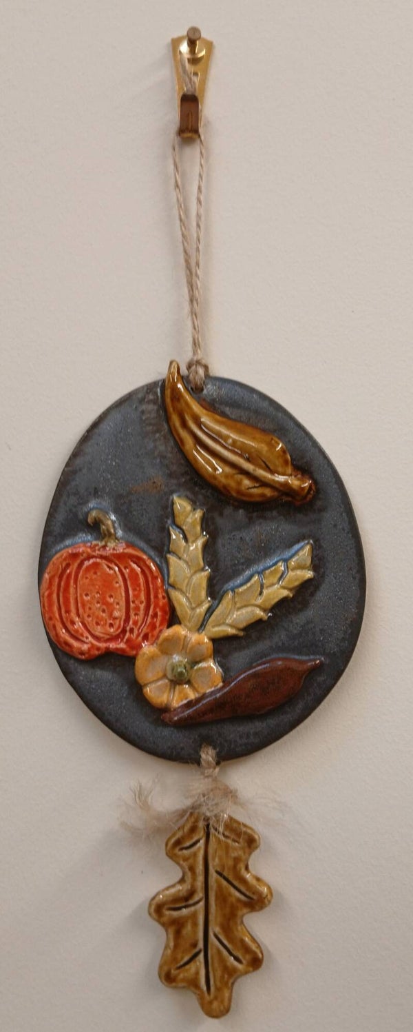 Autumn Plaque with Pumpkins, Wheat and Leaves