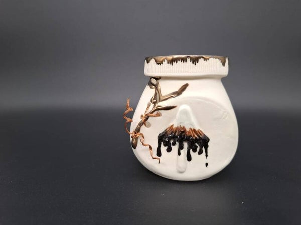 Marmite Jar with Ink Cap Mushrooms