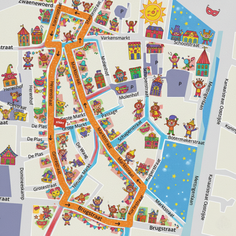 De route van de Kinderoptocht in Raalte