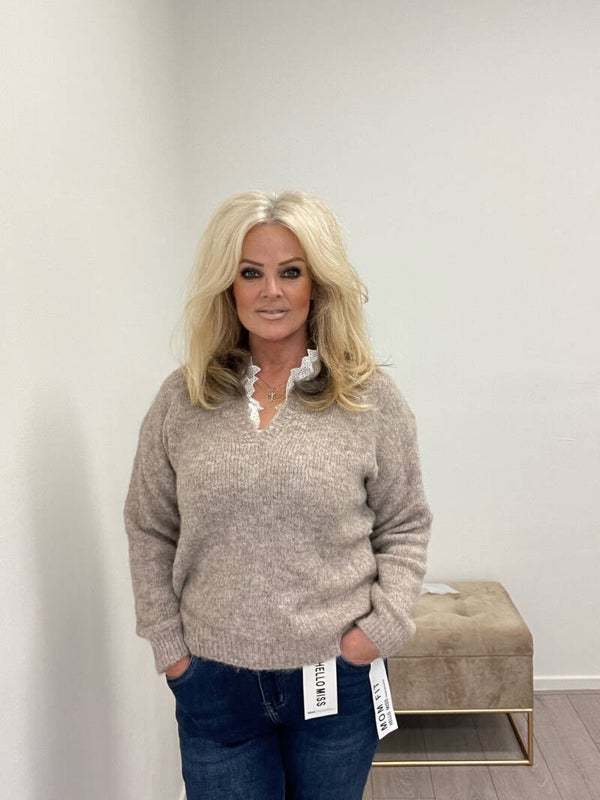 Sweater taupe kant