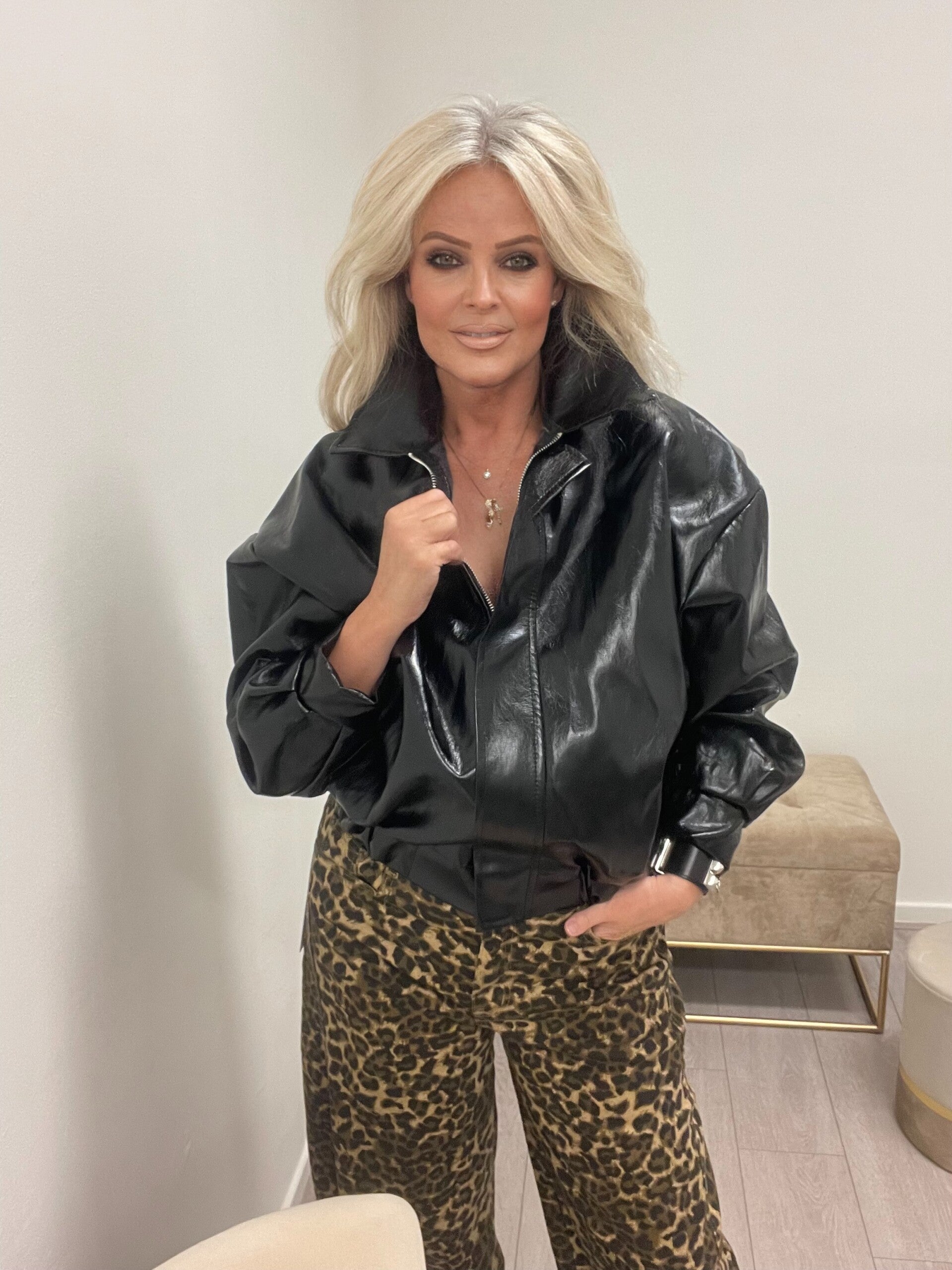 Patent leather jacket black