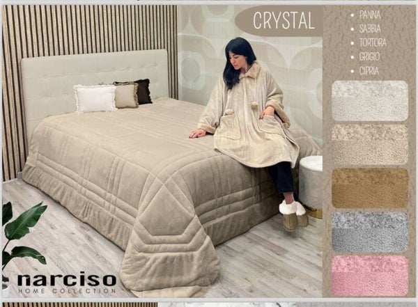 Trapunta Narciso Crystal in morbido flannel piazzata + poncho con tasche