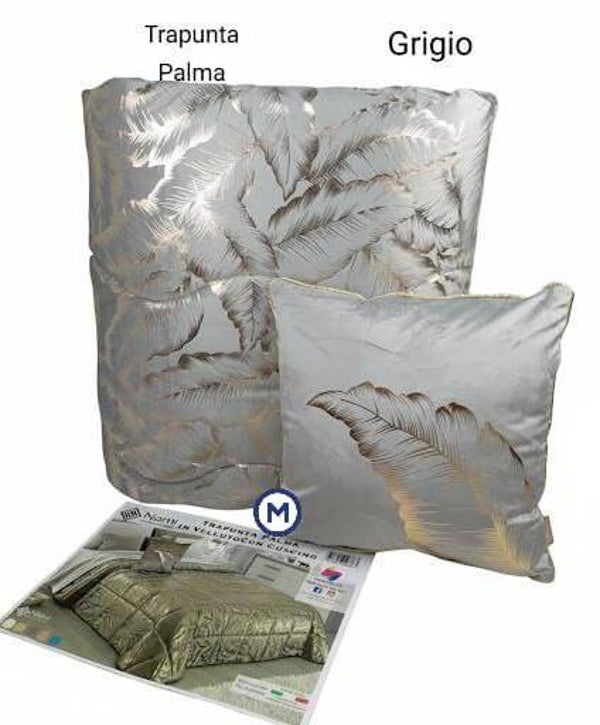 Trapunta Matrimoniale Maxi in Velluto con Decorazione Palma Oro + Cuscino – Made in Italy