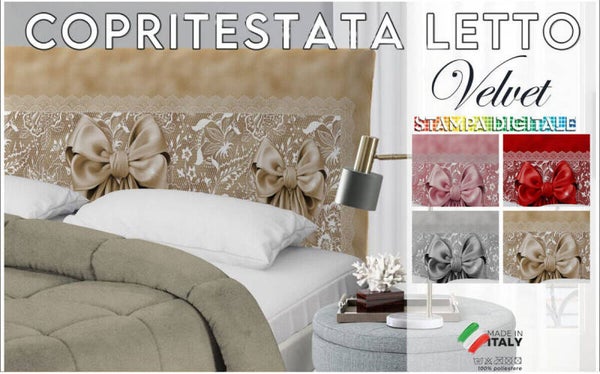 Copritestata Copri Testata Letto Velluto Elasticizzata Stampa Digitale Fiocco