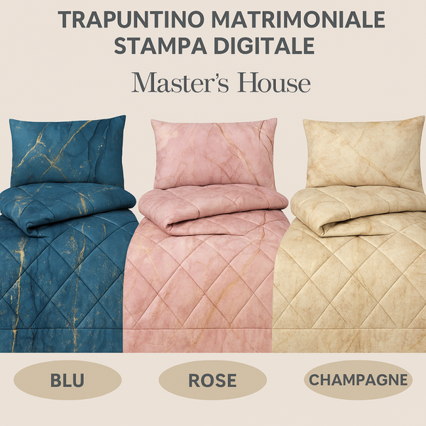 Trapuntino Matrimoniale Stampa Digitale | Master’s House | 3 Varianti – Champagne, Rosa, Blu