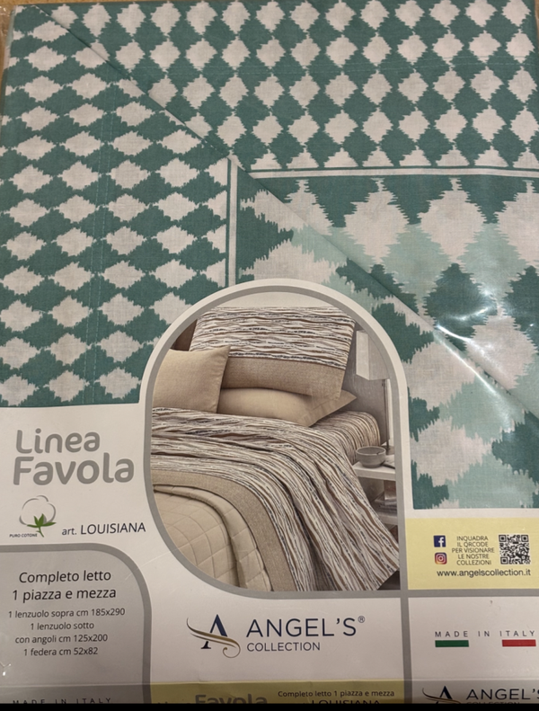 Completo Letto 1 Piazza e Mezza Angel’s Collection – Linea Favola in Puro Cotone – 3 Colori Disponibili