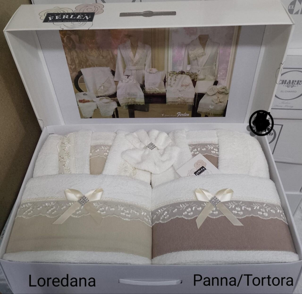 Completo bagno 8 pezzi in spugna cotone 100% con pizzo