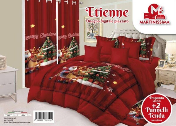 Trapunta matrimoniale natalizia in stampa digitale con tende coordinate – Martinissima Made in Italy