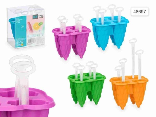 Stampo per Ghiaccioli LEKNES – 4 Forme in Silicone Colorato con Bastoncini Riutilizzabili