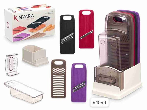 Mandolina Tagliaverdure Kinvara – Set 6 in 1 con Base Salvaspazio e Lame Intercambiabili