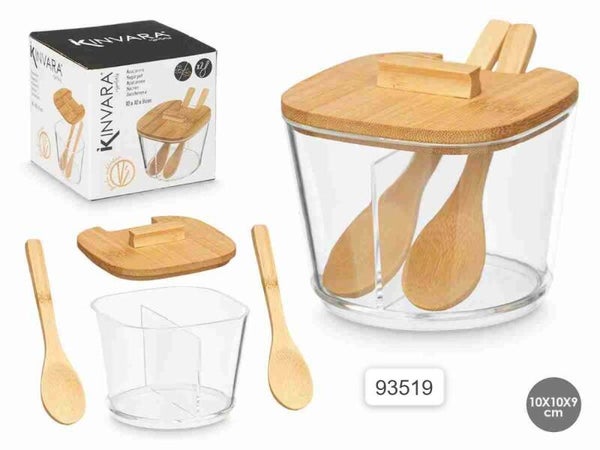 Zuccheriera Doppia Kinvara – Con Tappo in Bambù e 2 Cucchiaini | 10x10x9 cm