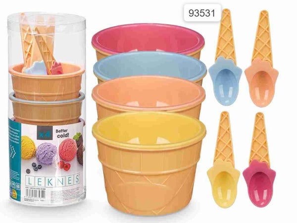 Set 4 Coppette Gelato con Cucchiaini Cono – Modello Leknes Colorato