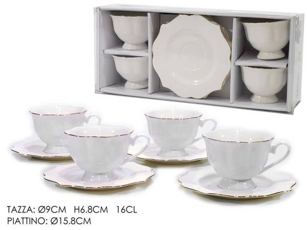 Set 4 Tazze con Piattini in Porcellana Bianca con Bordo Oro – Eleganza Classica