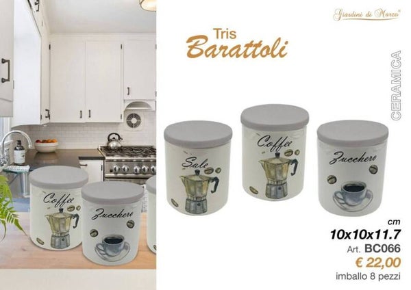 Set 3 Barattoli Vintage con Caffettiera | Caffè Zucchero Sale | Ceramica Cucina