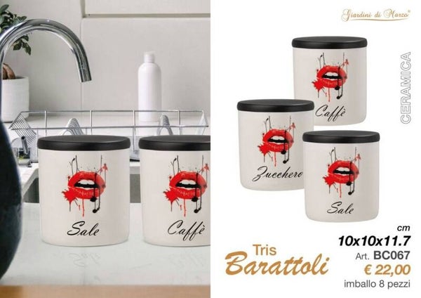 Set 3 Barattoli Moderni con Rossetto | Caffè Zucchero Sale | Design Glam