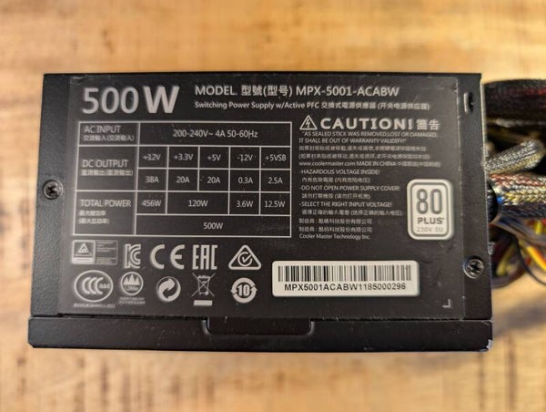 Cooler Master Masterwatt Lite | 500W | 24Pin | 4/8 Pin CPU | 2x 6/8 Pin GPU