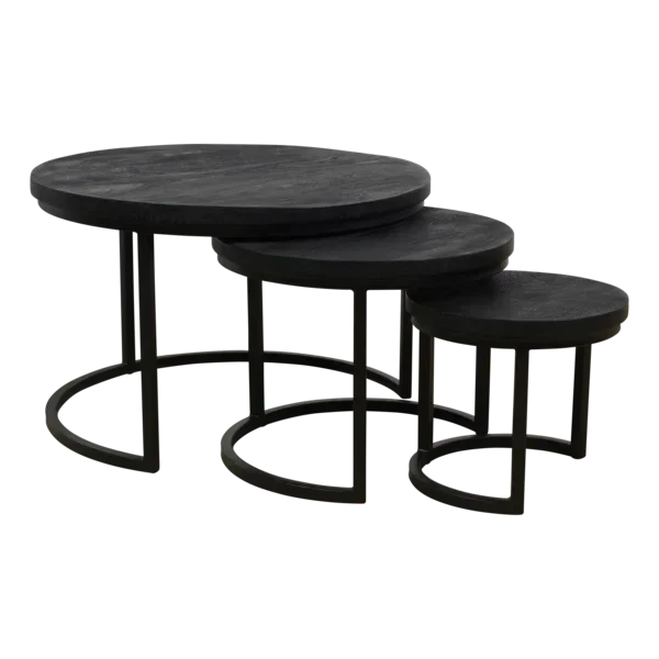 Salontafel rond - mangohout set van 3 ZWART