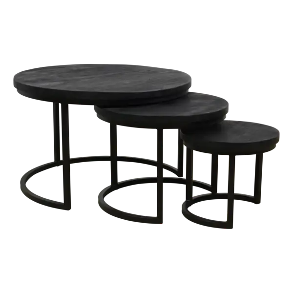 Salontafel rond - mangohout set van 3 ZWART
