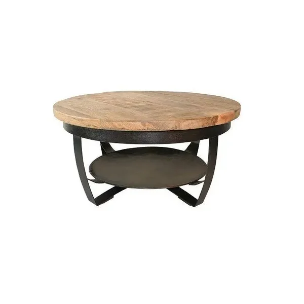 Salontafel rond - Mangohout met schaal