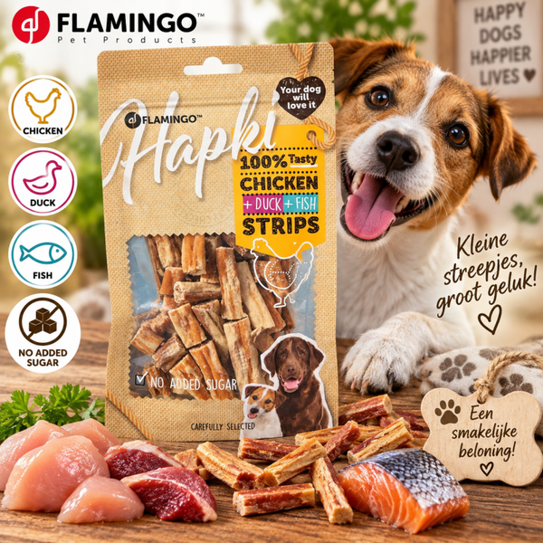 🐶 Flamingo Happy 100% Tasty Chicken + Duck + Fish Strips