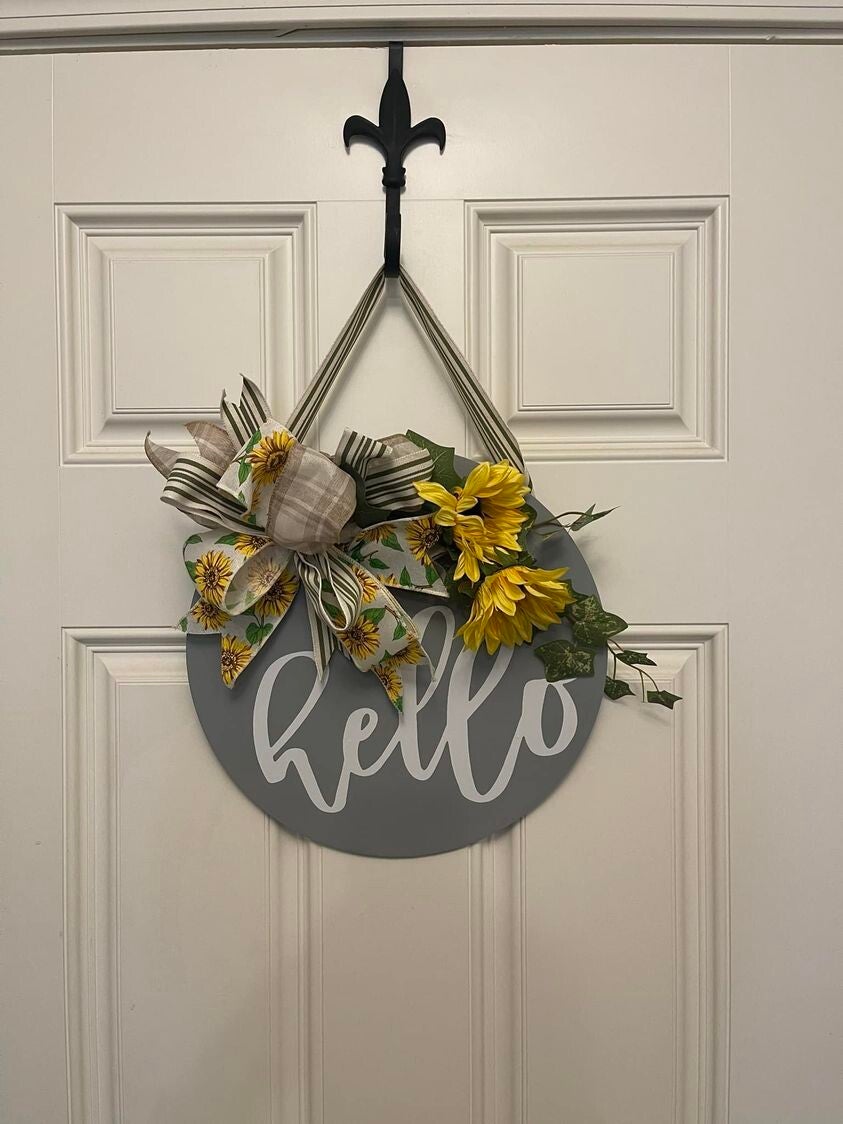 Sunflower 'Hello' Door Hanging Round