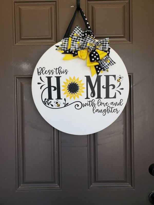 Bumble Bee Bless This Home Hanging Door Round