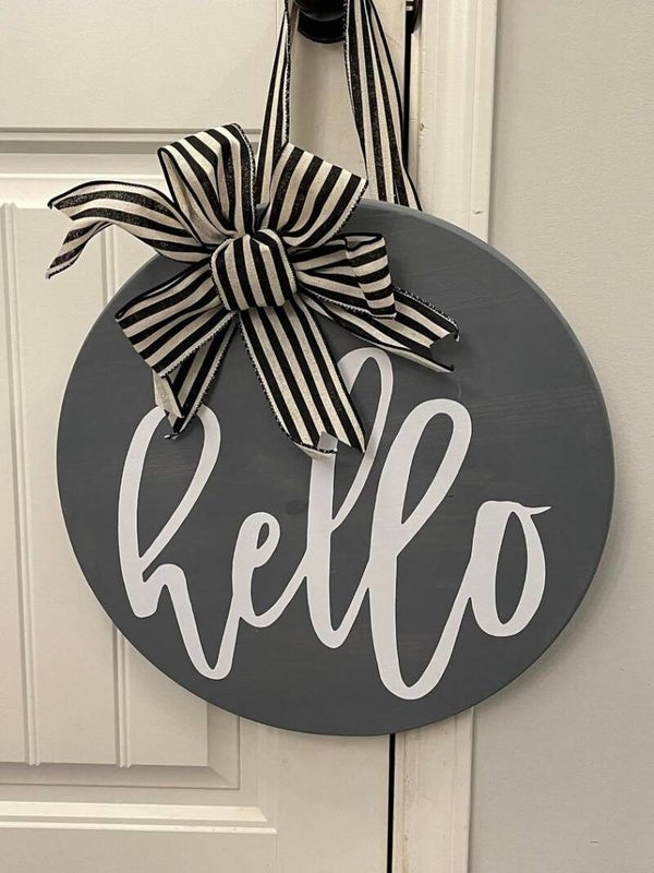 Grey Hello Door Hanging Round