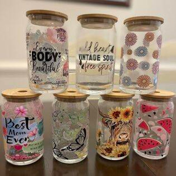 Printed Glass Cups with Glass Straw