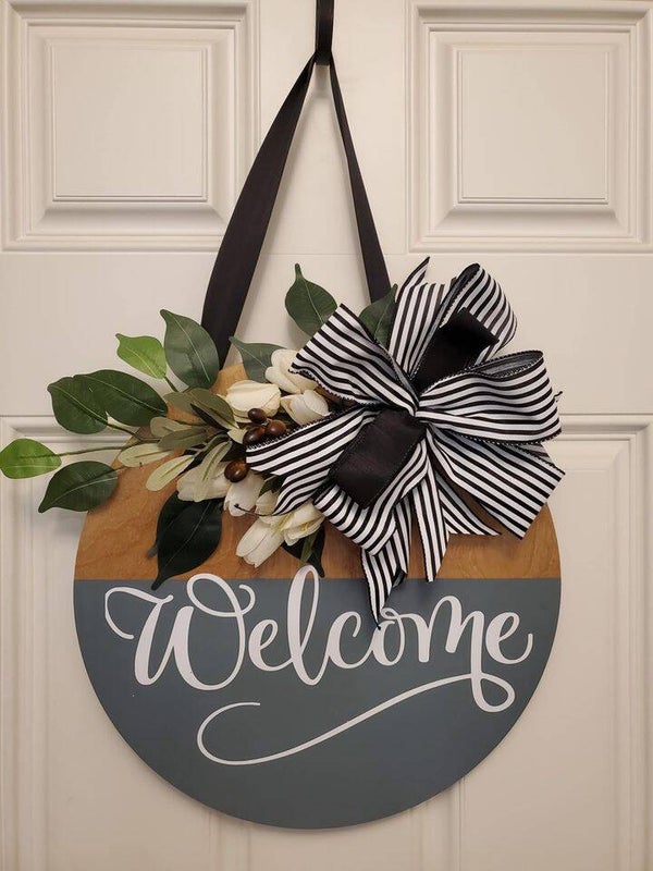 Grey Welcome Door Hanging Round
