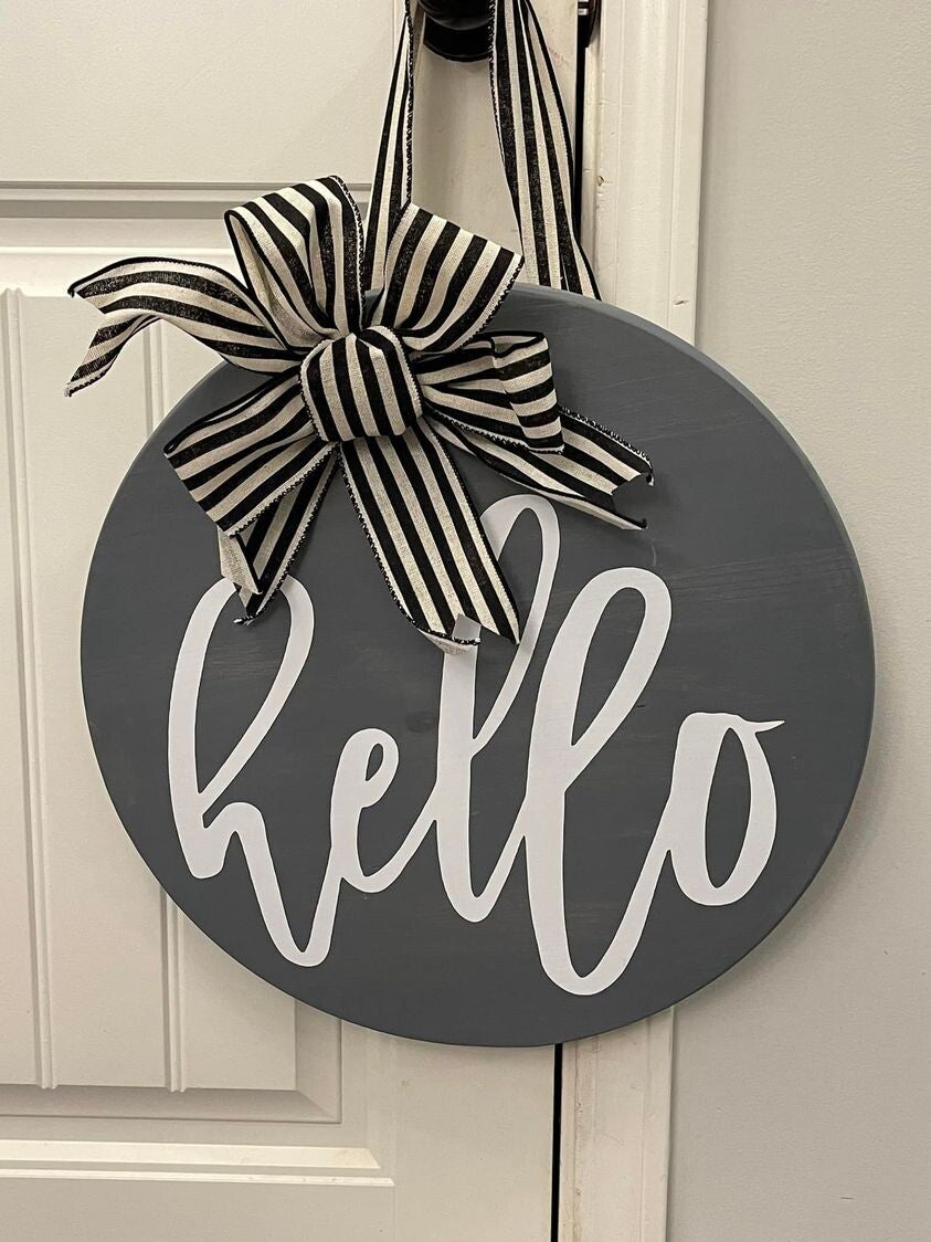Grey Hello Door Hanging Round
