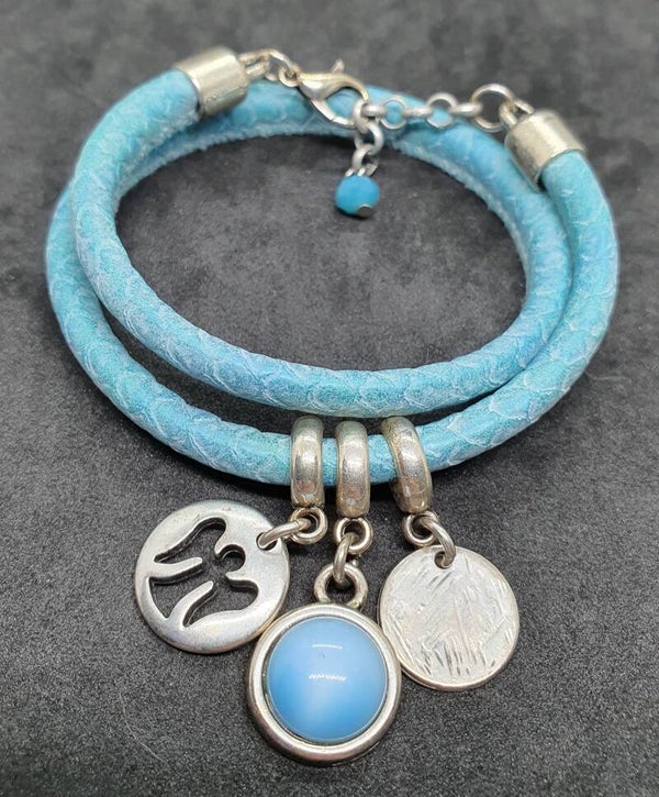 Immitatie dubbel leren armband blauw