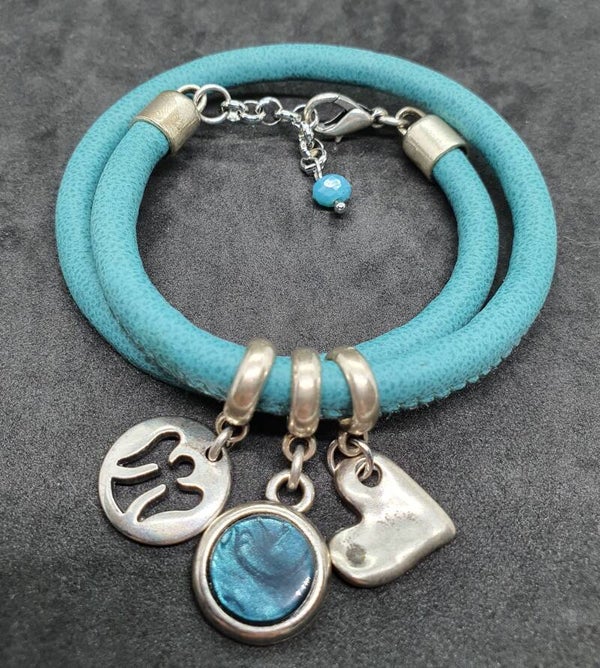 Immitatie dubbel leren armband turqoise