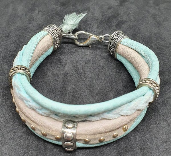Immitatie 2 dubbel leren armband blauwkleurig