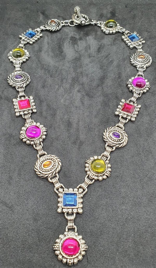 Mooie glimmende ketting m steentjes multicolor