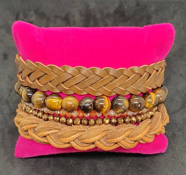 Leren armband met natuursteen combi.