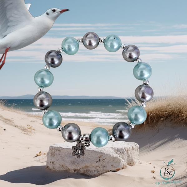 Glaskraal parel armband turqoise/grijs