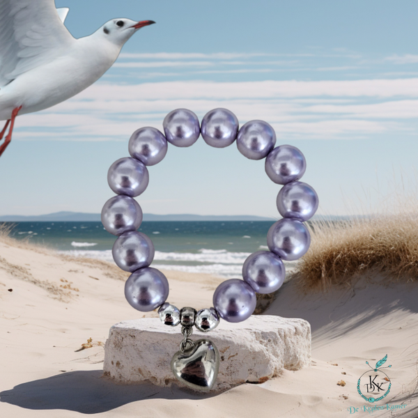 Glaskraal parel armband lila.